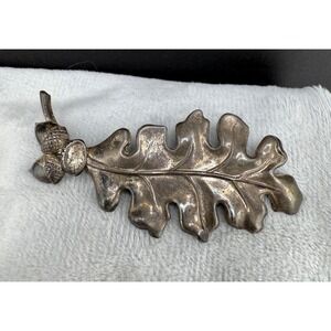Vintage Lang Sterling Silver Brooch Oak Signed Fall Autumn Leaf Acorns